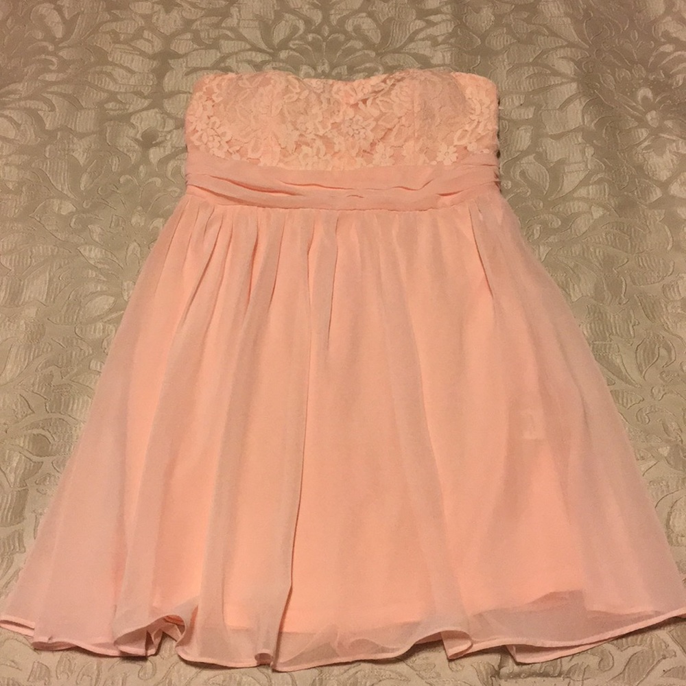 Pink strapless chiffon babydoll dress